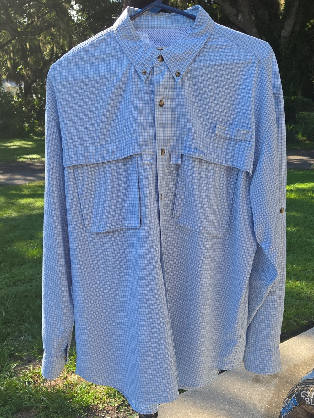 L.L. Bean Light Blue Plaid Fishing Shirt